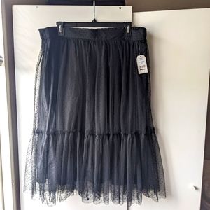 Black Plus Sized Lace Skater Skirt w/ Polka Dots